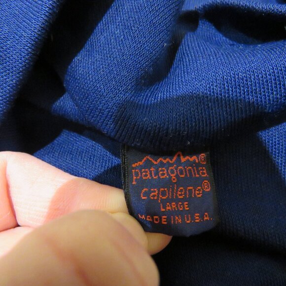 VINTAGE PATAGONIA Capilene Made in USA Baselayer 1/4 Zip Top Navy Outdoor Gorp - Picture 12 of 12